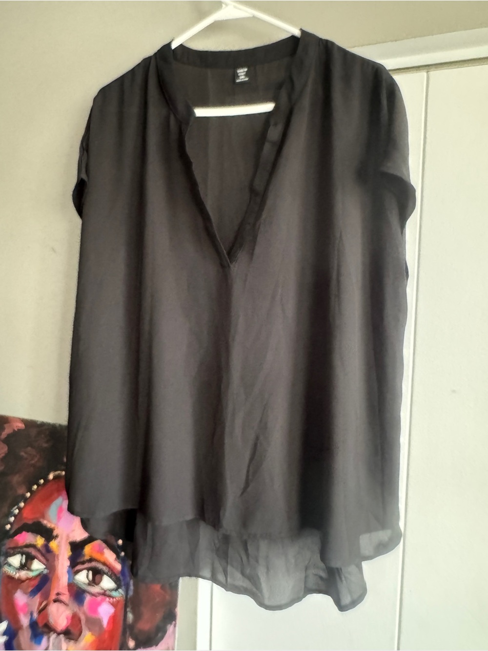 Curve 2XL Black Sheer Chiffon High-Low Dolman Blouse